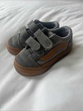 Vans Kids Gray Suede Sneakers with Brown Side Stripe